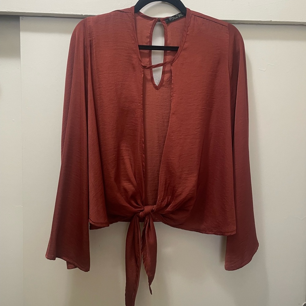 Elegant Rust Tie-Front Blouse